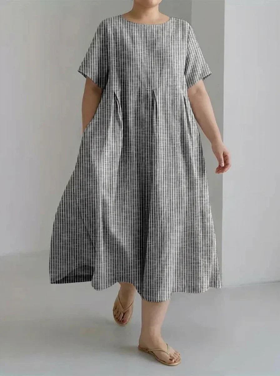 Laisa | Ladies Casual With Retro Stripe Design Loose Dress