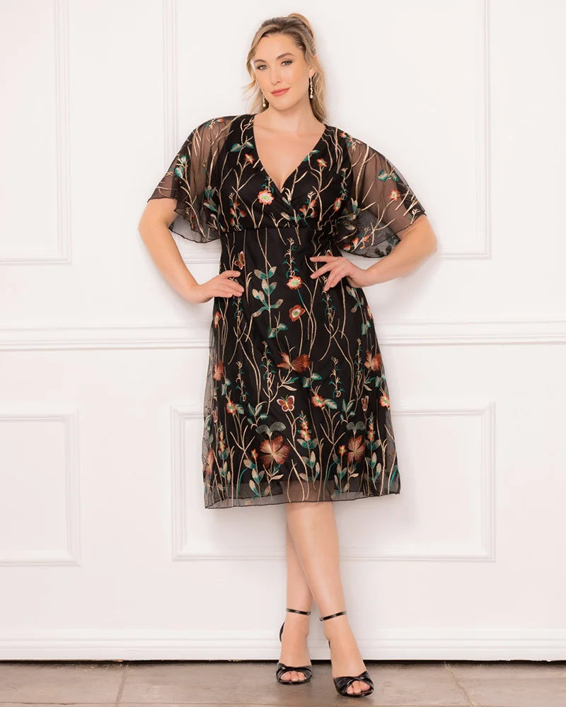 Sonnet Embroidered Midi Cocktail Dress