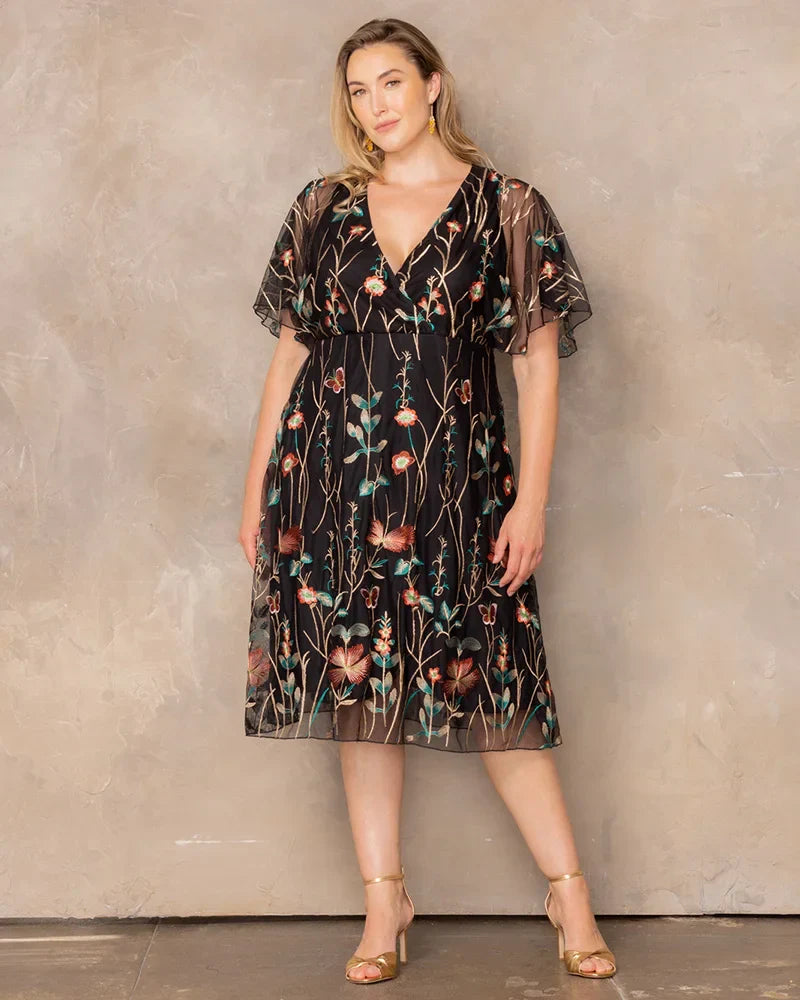 Sonnet Embroidered Midi Cocktail Dress