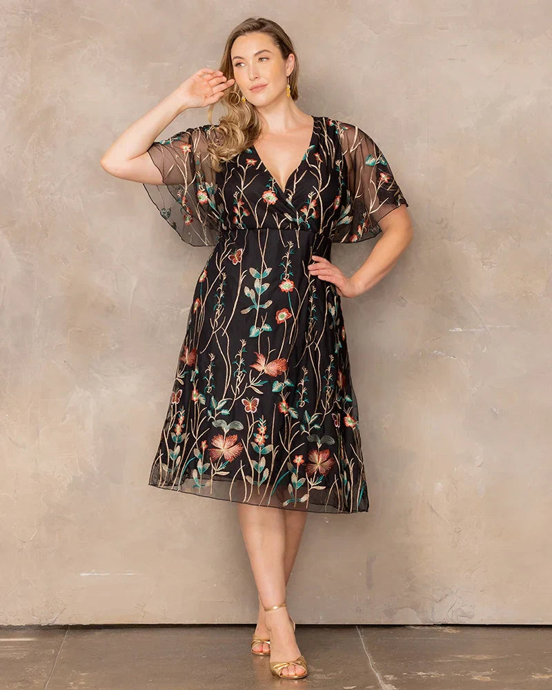 Sonnet Embroidered Midi Cocktail Dress
