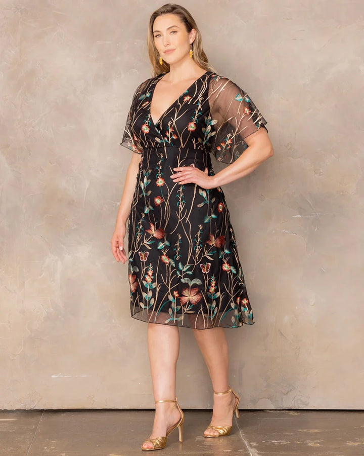 Sonnet Embroidered Midi Cocktail Dress