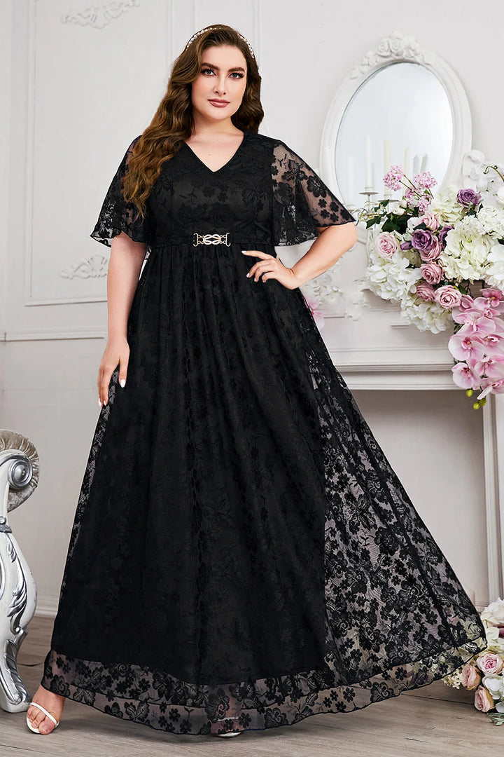 Floral Lace Flutter Sleeve Maxi Dress