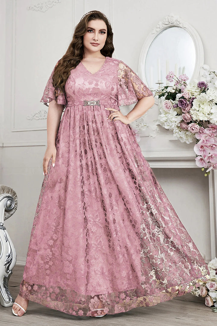 Floral Lace Flutter Sleeve Maxi Dress