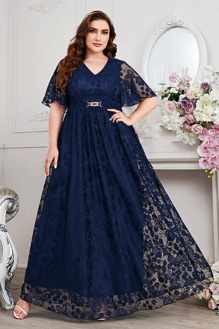 Floral Lace Flutter Sleeve Maxi Dress