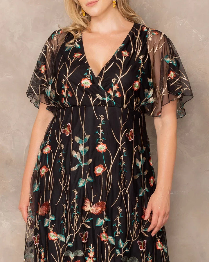 Sonnet Embroidered Midi Cocktail Dress