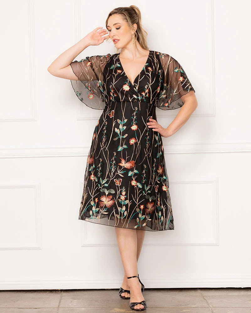Sonnet Embroidered Midi Cocktail Dress