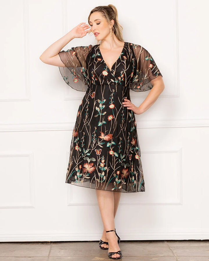 Sonnet Embroidered Midi Cocktail Dress
