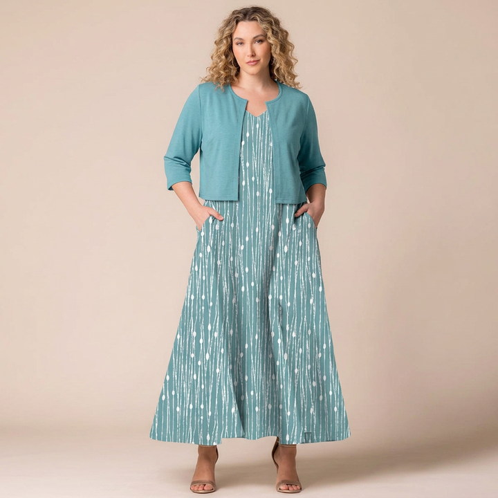 Avisa | Floral Print A-Line Maxi Dress with Cropped Bolero Jacket