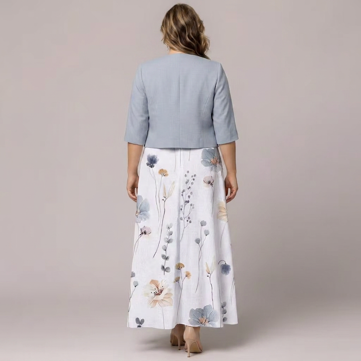 Avisa | Floral Print A-Line Maxi Dress with Cropped Bolero Jacket
