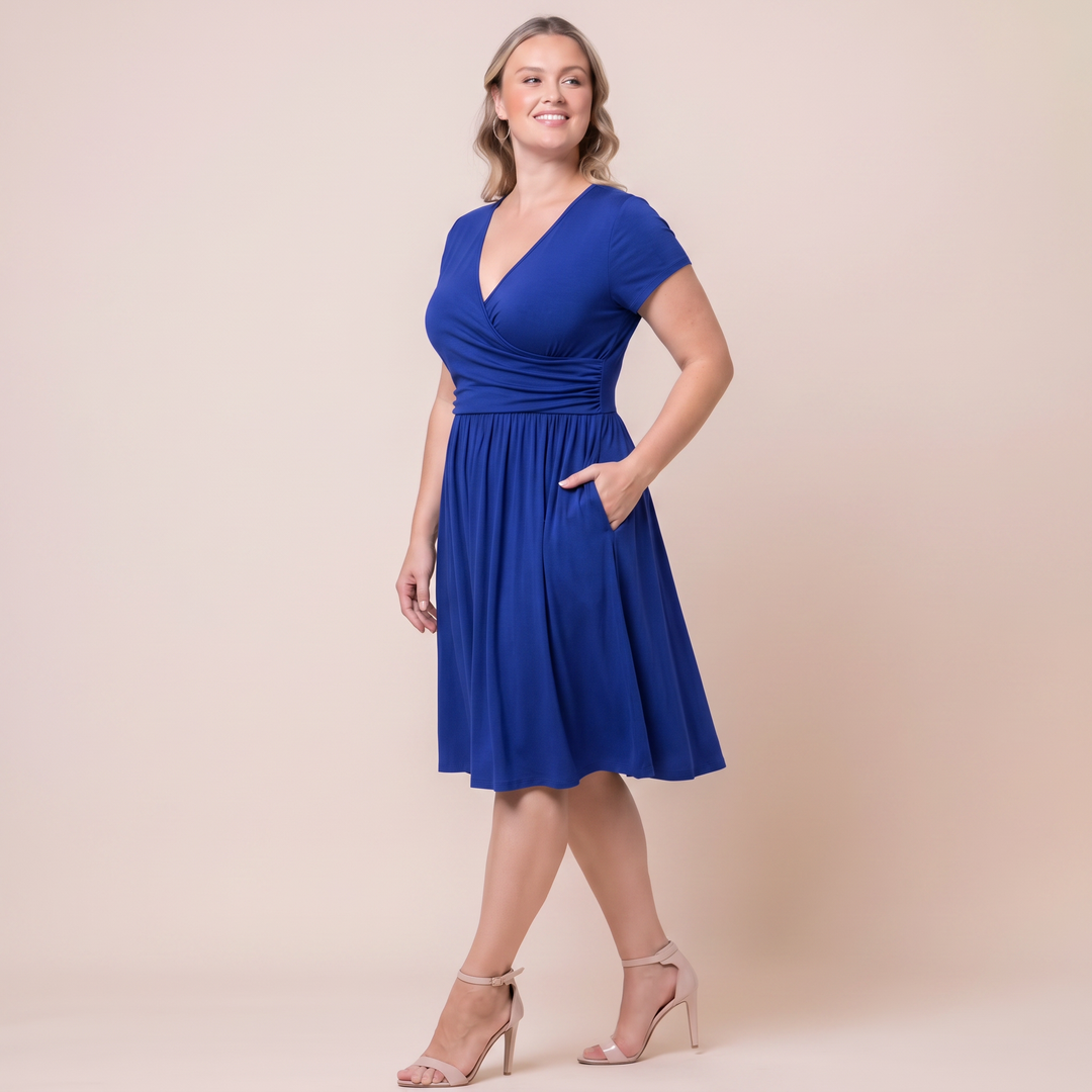 Draped in Class Navy Short Sleeve Wrap Dress - Sale!