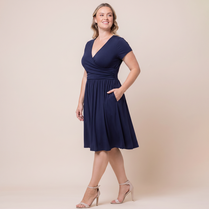 Draped in Class Navy Short Sleeve Wrap Dress - Sale!