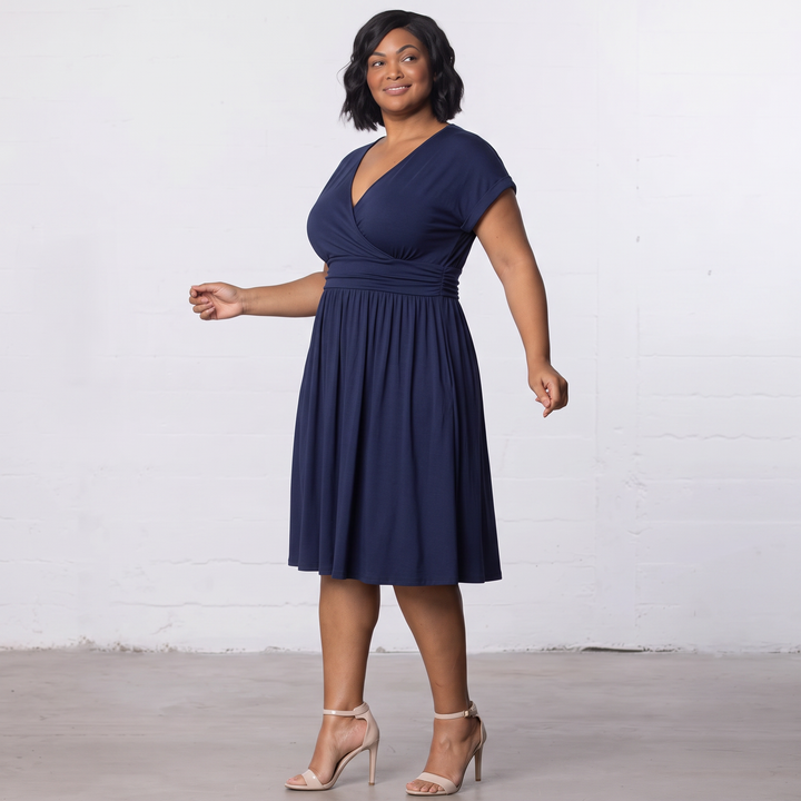 Draped in Class Navy Short Sleeve Wrap Dress - Sale!