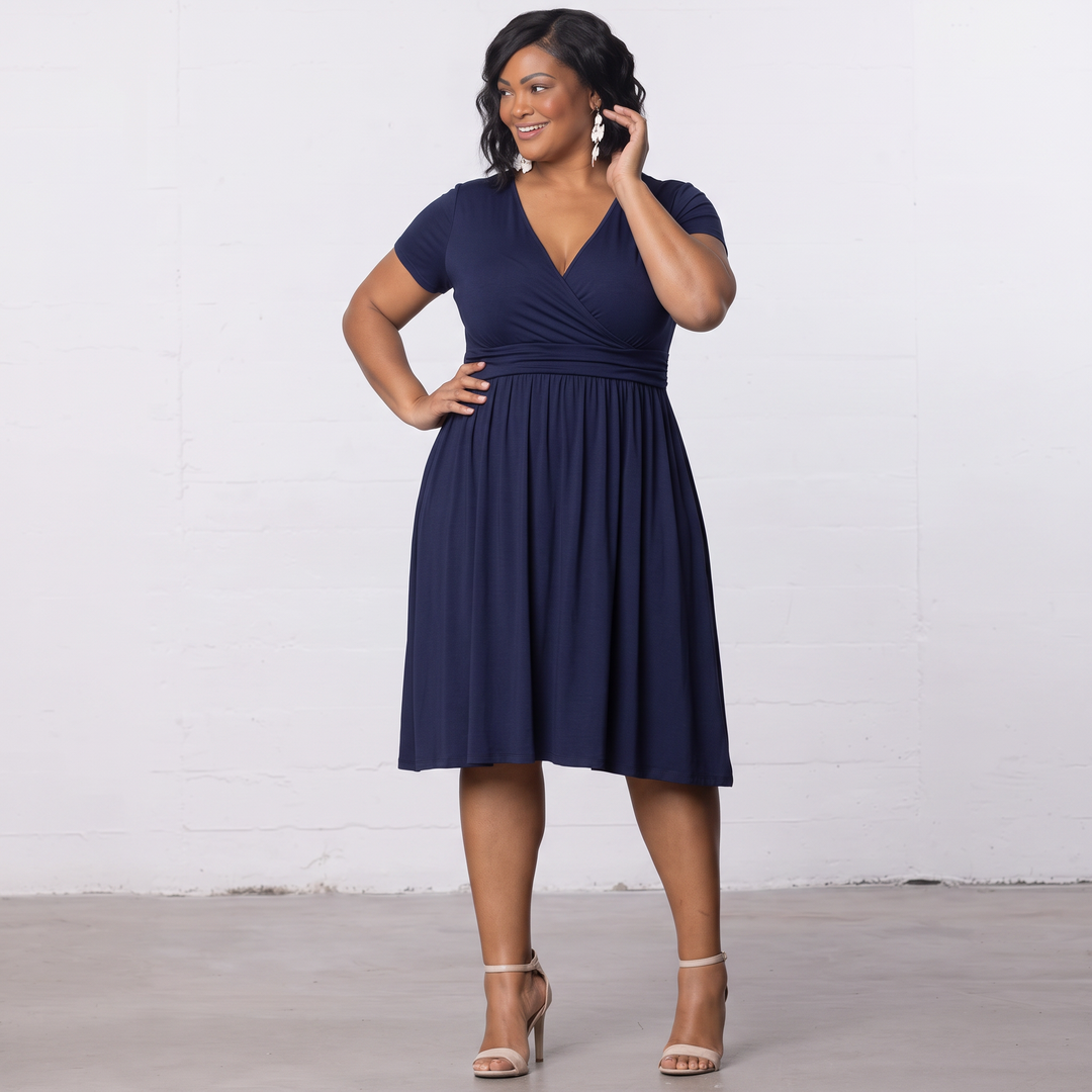 Draped in Class Navy Short Sleeve Wrap Dress - Sale!