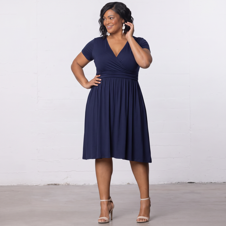 Draped in Class Navy Short Sleeve Wrap Dress - Sale!