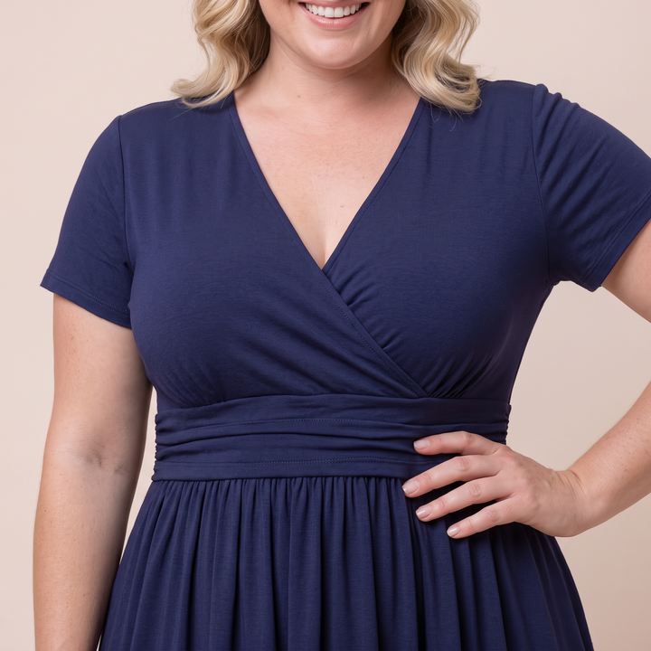 Draped in Class Navy Short Sleeve Wrap Dress - Sale!