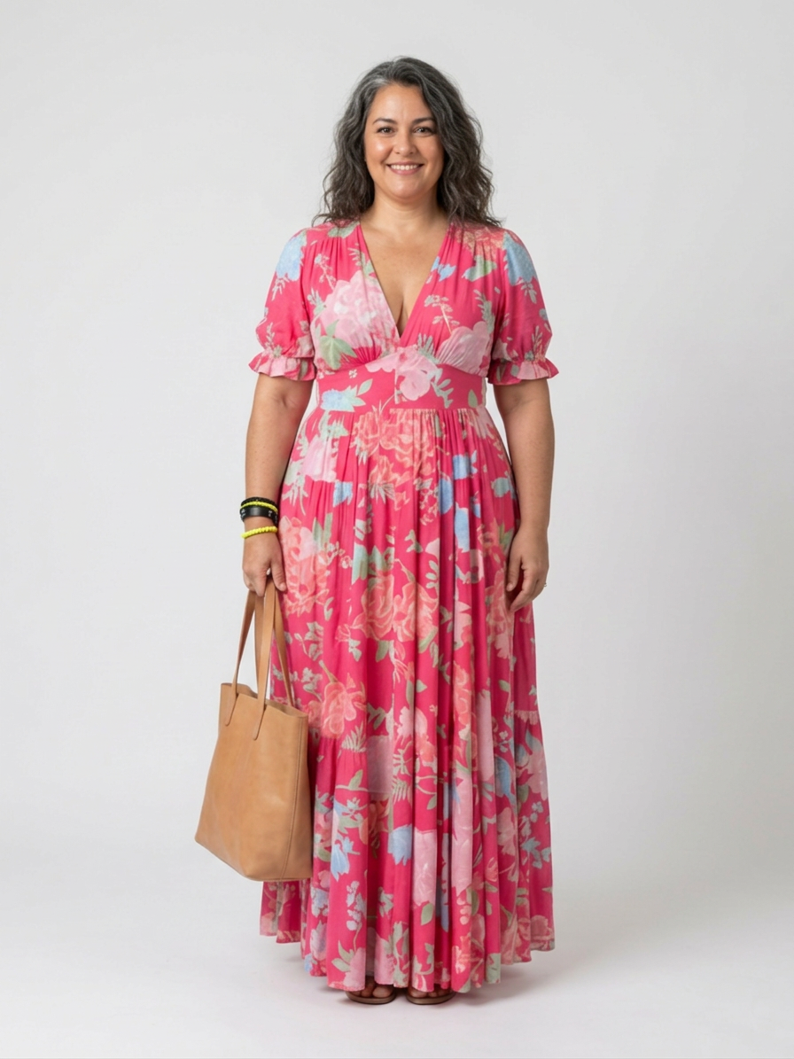 Elspeth | Short Sleeve V Neck Floral Midi Dress