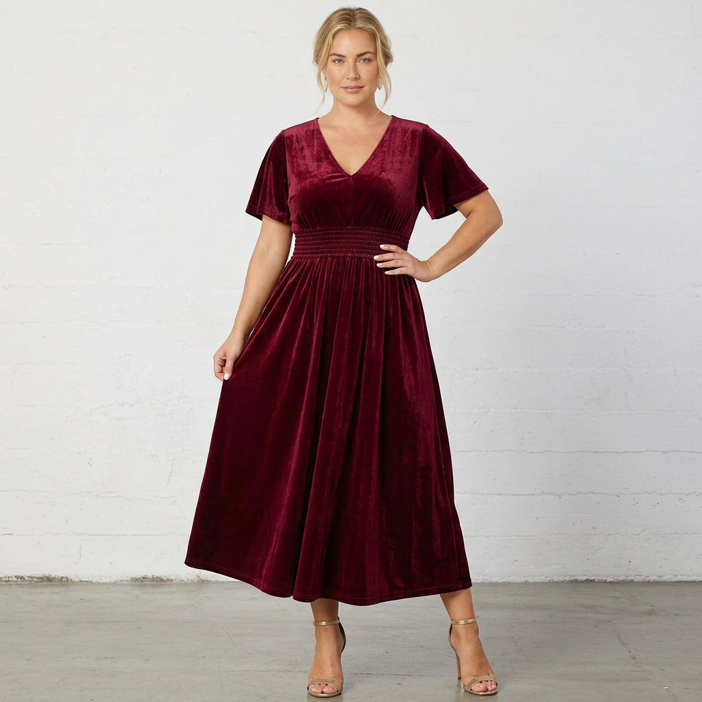 Elara Velvet Midi Dress