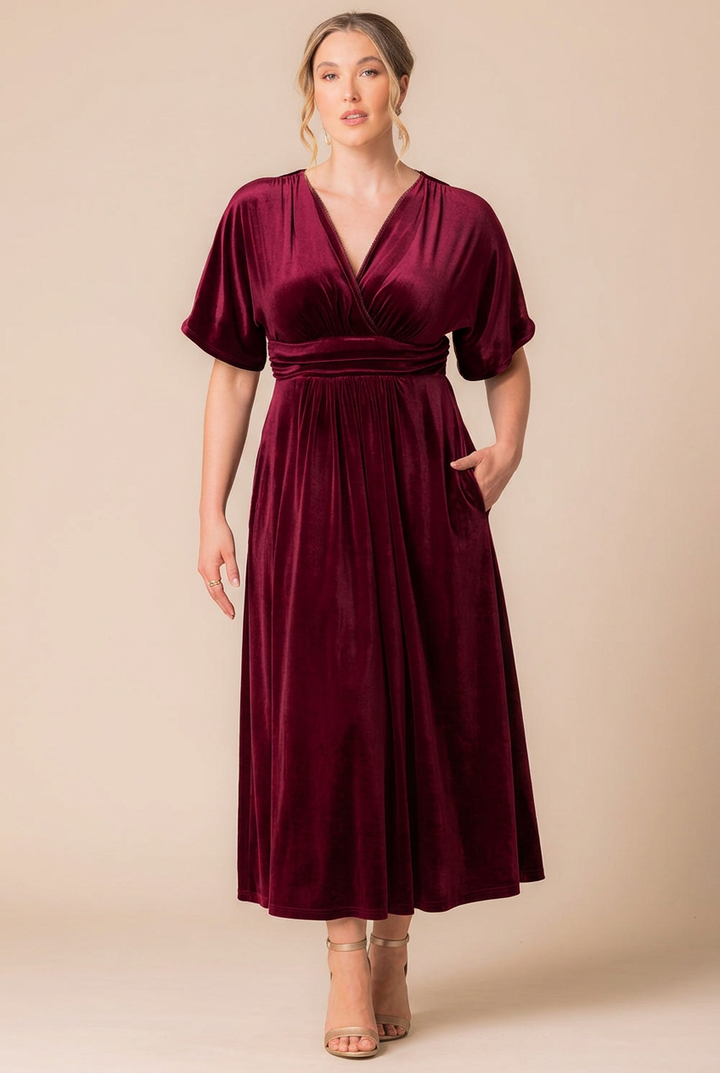 Elegant Velvet V-Neck Midi Cocktail Dress