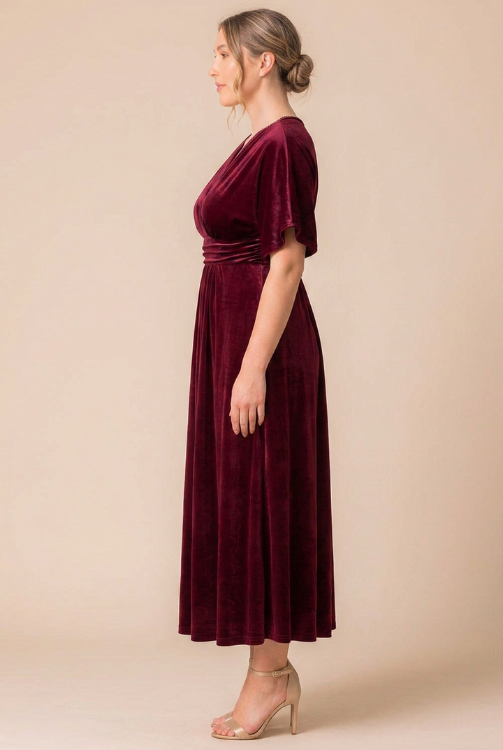 Elegant Velvet V-Neck Midi Cocktail Dress