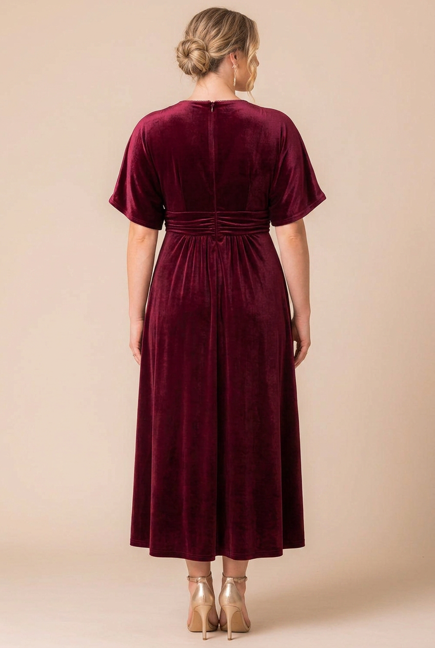 Elegant Velvet V-Neck Midi Cocktail Dress