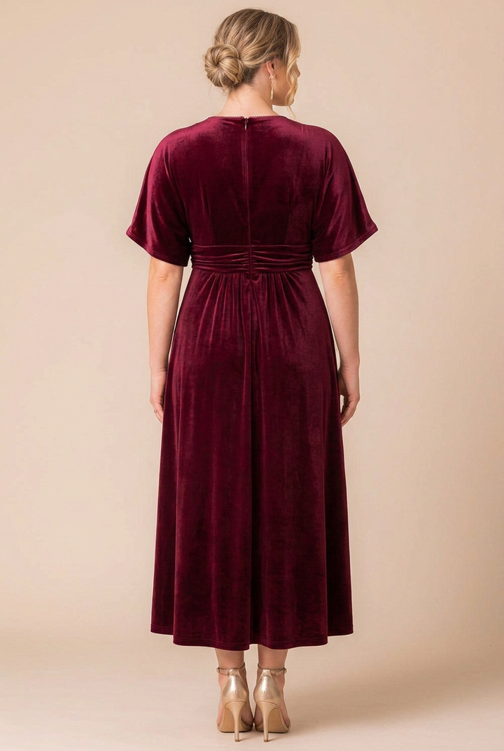 Elegant Velvet V-Neck Midi Cocktail Dress