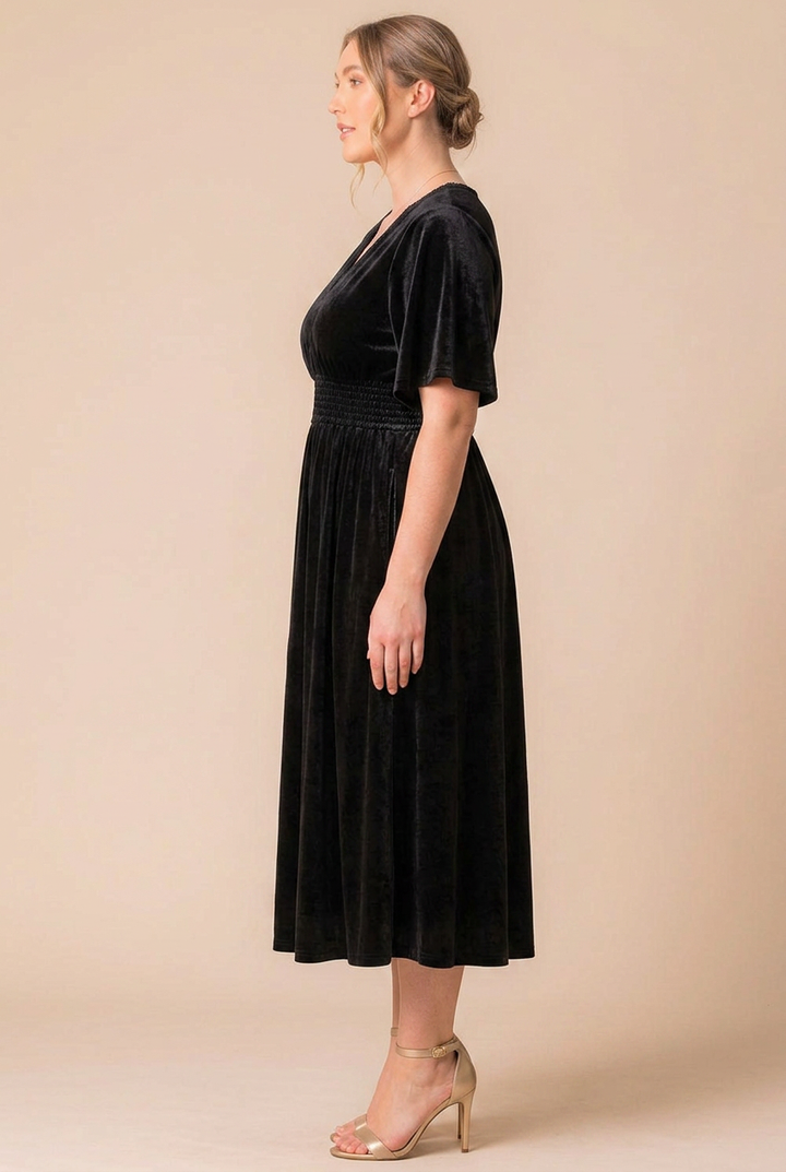 Elegant Velvet V-Neck Midi Cocktail Dress