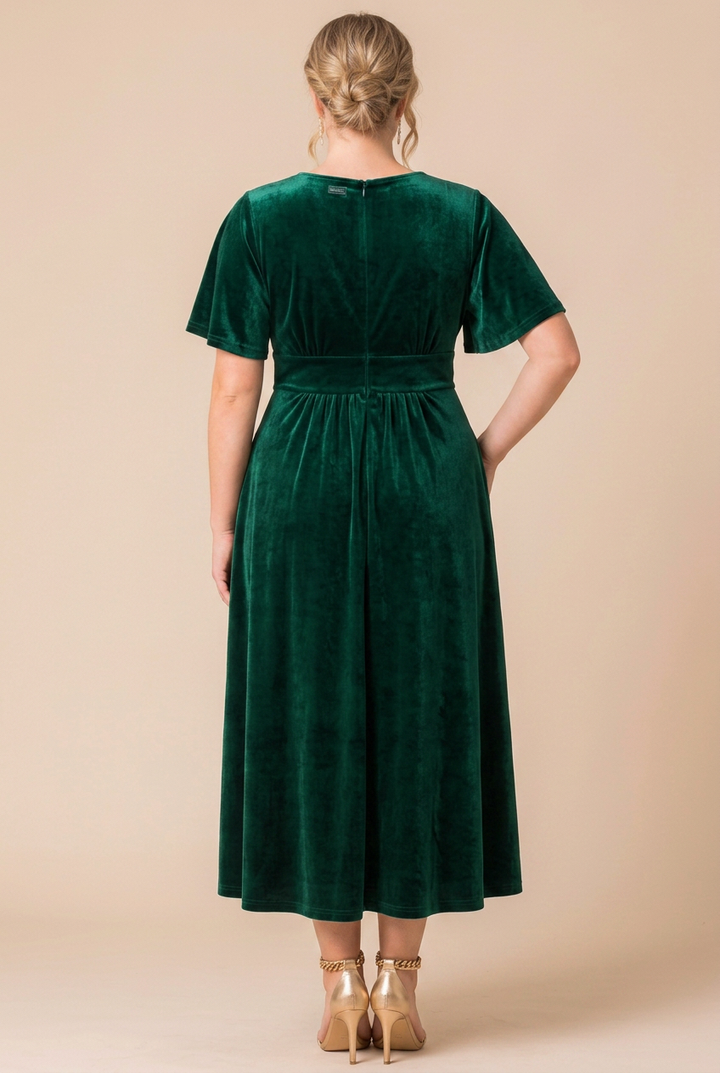 Elegant Velvet V-Neck Midi Cocktail Dress