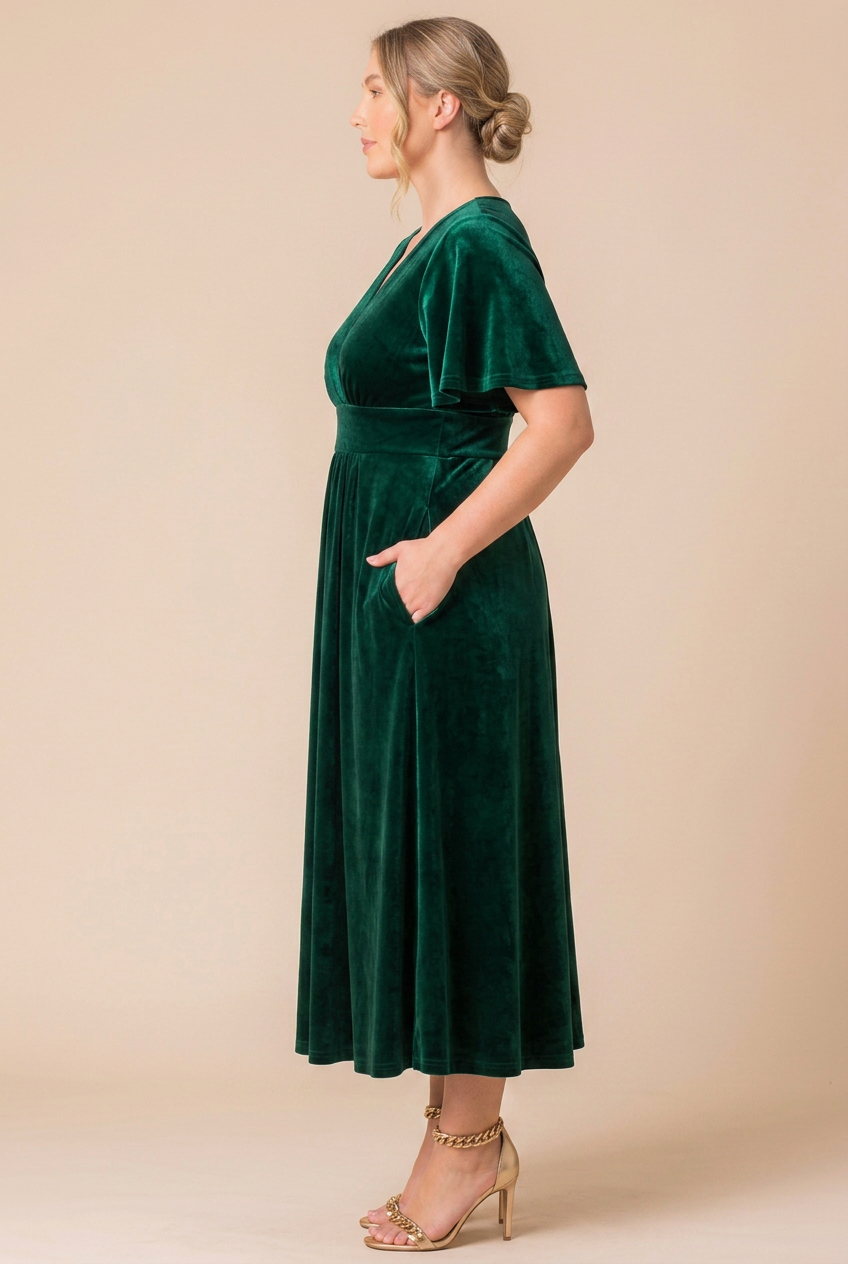 Elegant Velvet V-Neck Midi Cocktail Dress