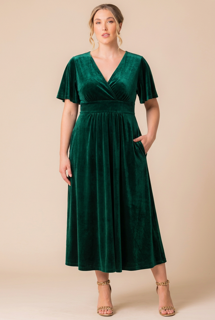 Elegant Velvet V-Neck Midi Cocktail Dress