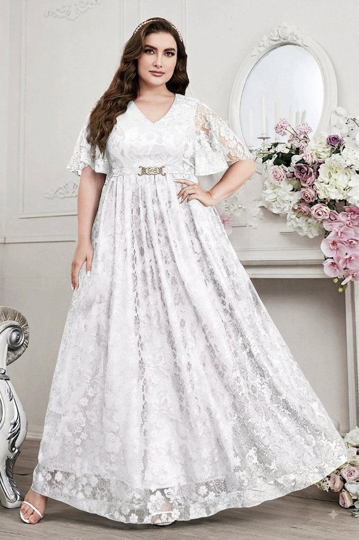 Floral Lace Flutter Sleeve Maxi Dress