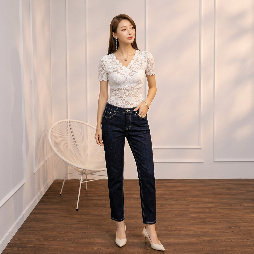 Linden | Women’s Lace Short-Sleeve V-Neck Top