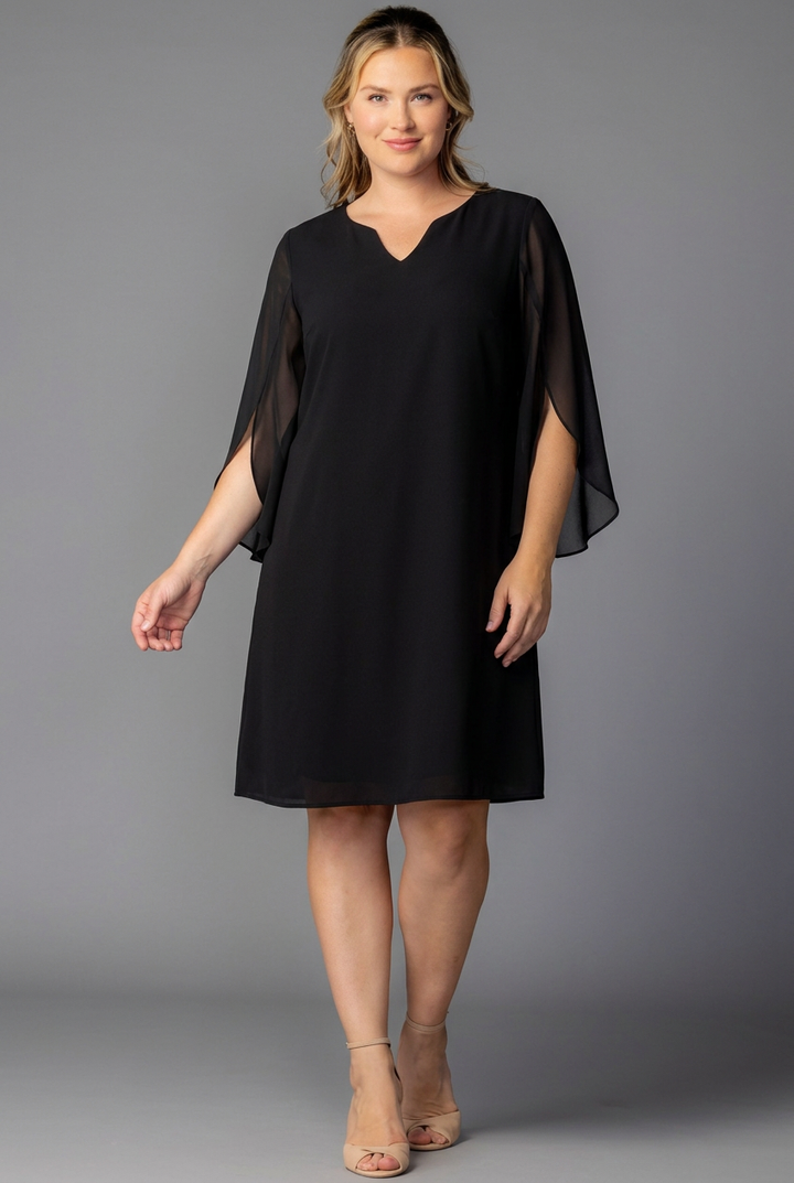 Midnight Cape Sleeve A-Line Shift Dress