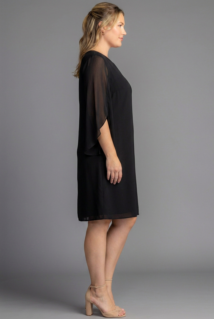 Midnight Cape Sleeve A-Line Shift Dress