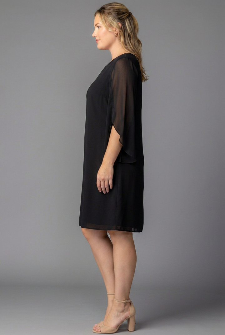 Midnight Cape Sleeve A-Line Shift Dress