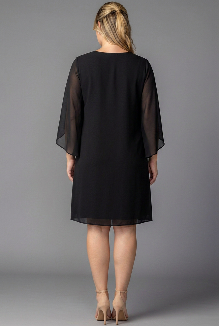Midnight Cape Sleeve A-Line Shift Dress