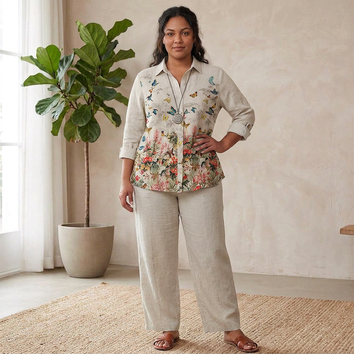 Perdita Floral &amp; Butterfly Print Women’s Shirt: Effortless Everyday Style