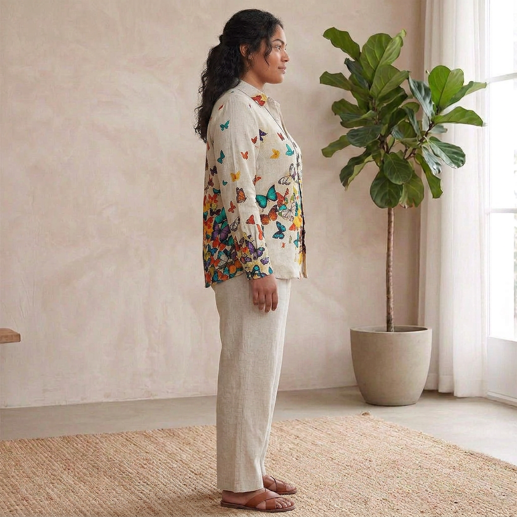 Perdita Floral &amp; Butterfly Print Women’s Shirt: Effortless Everyday Style