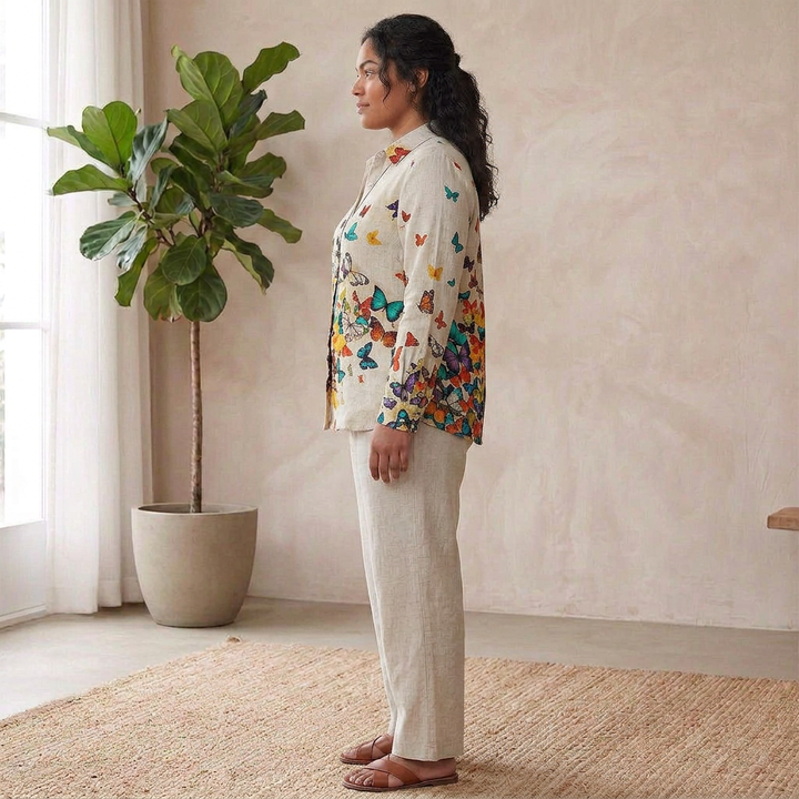 Perdita Floral &amp; Butterfly Print Women’s Shirt: Effortless Everyday Style