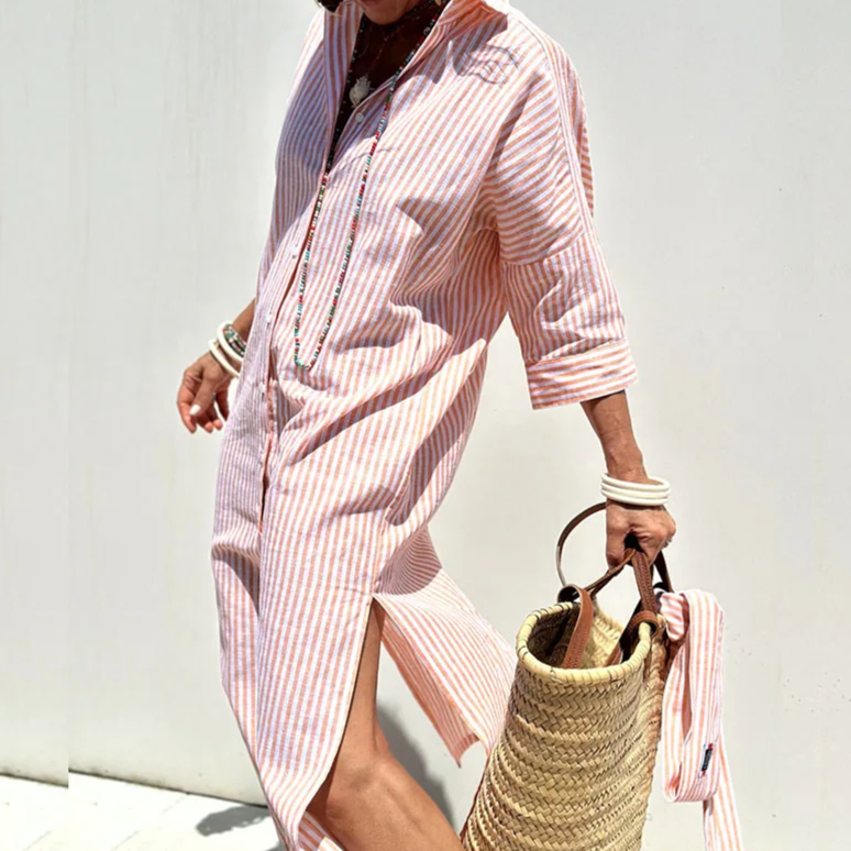 Cerys - Elegant Striped Shirt Dress