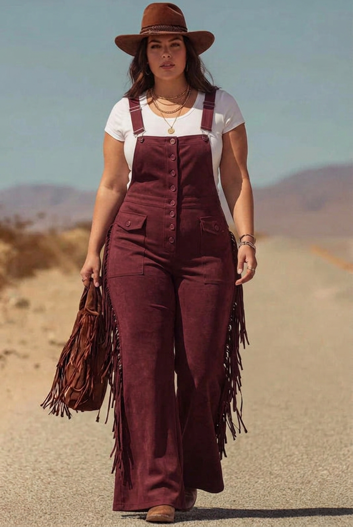 Salma - Boho Micro-Suede Overalls