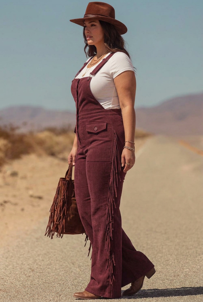 Salma - Boho Micro-Suede Overalls