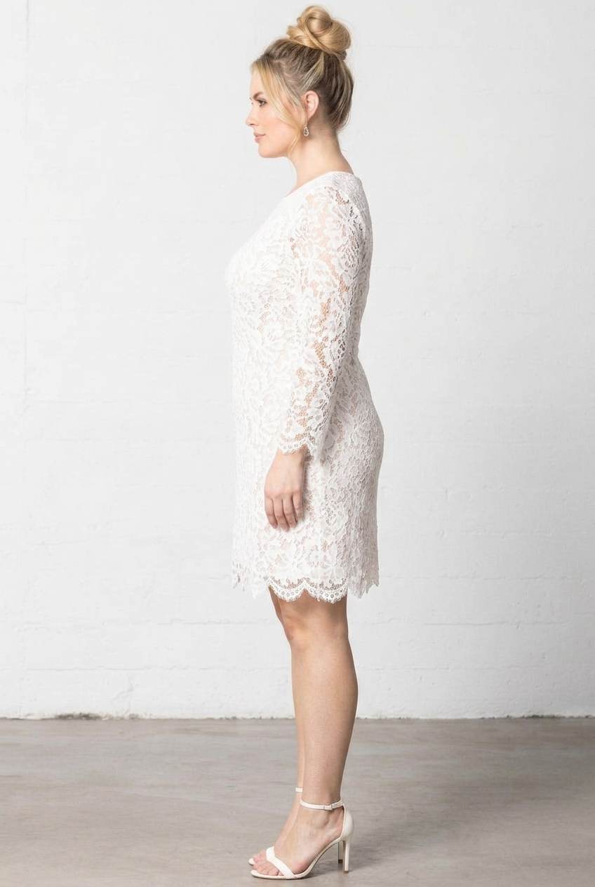 Serena Lace Three-Quarter Sleeve Short Wedding Dress