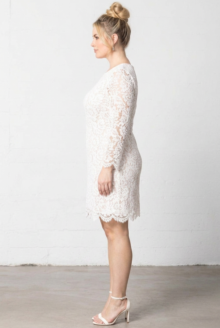 Serena Lace Three-Quarter Sleeve Short Wedding Dress
