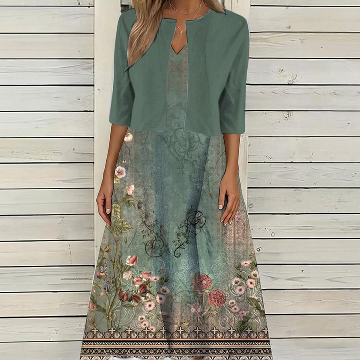 Women’s Floral Midi Dress with Cropped Jacket Set