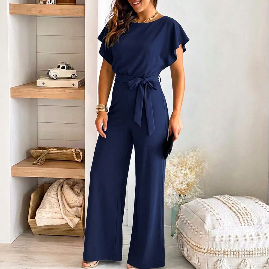Zaina | Flutter Sleeve Tie-Waist Wide-Leg Jumpsuit