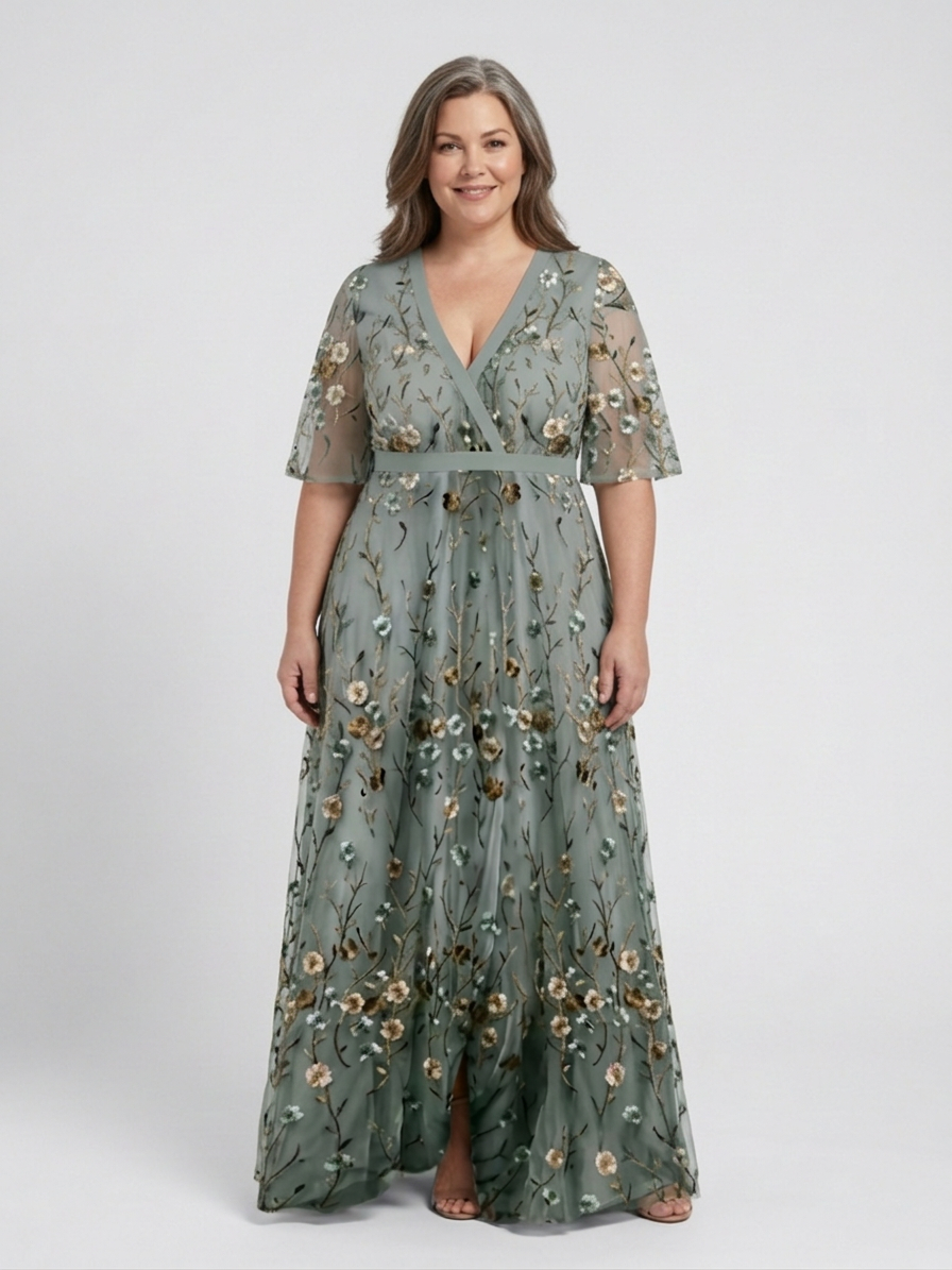 Honora | Floral V Neck Short Sleeve Maxi Dress