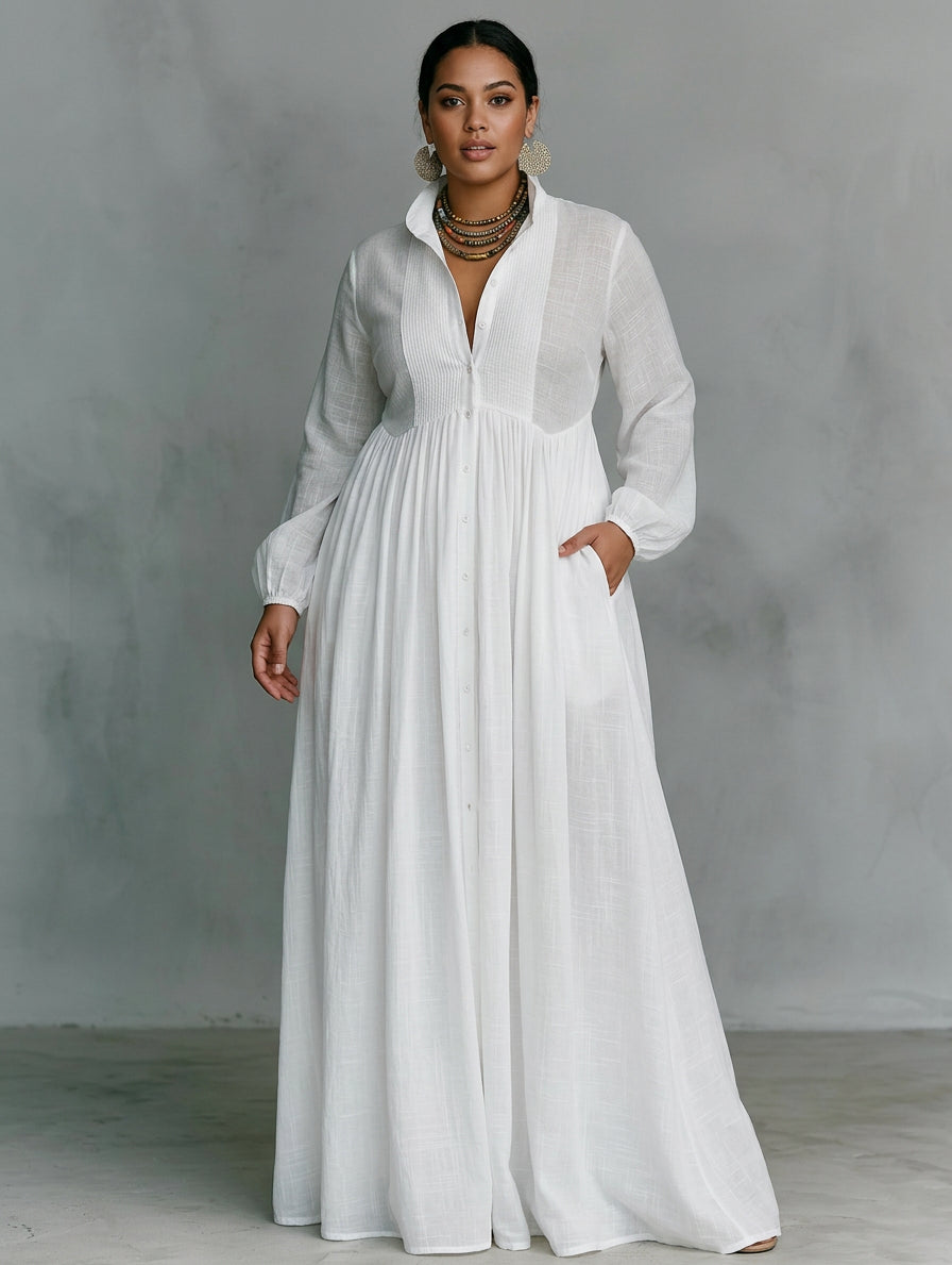 Sylvie | White Flowing Button-Front Maxi Dress