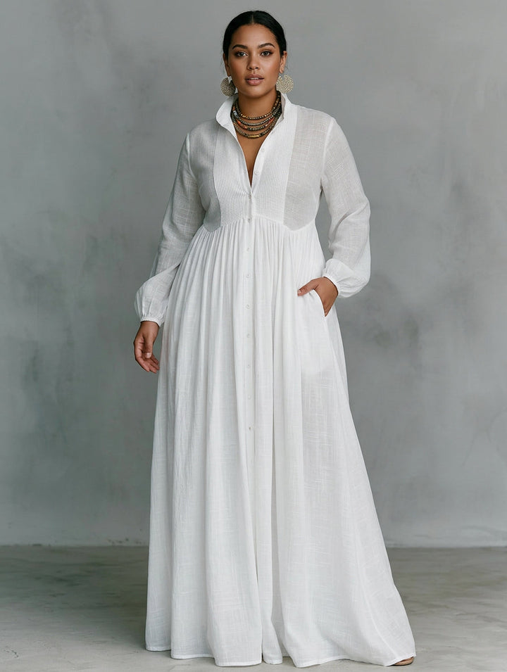Sylvie | White Flowing Button-Front Maxi Dress