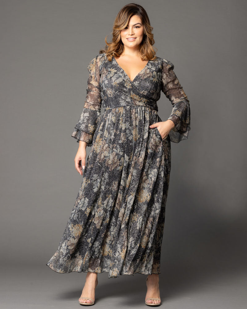 Gilded Glamour Long Sleeve Evening Gown