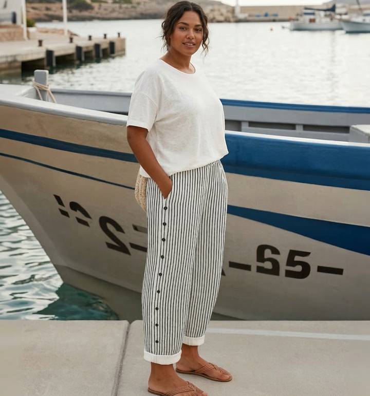 Dilys | Stylish Striped Button Trousers